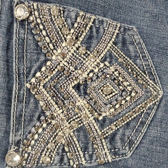 Grace in LA jeans women's size 3 blue silver embroidered pockets jewels capri - Picture 11 of 16